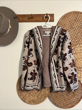 Rachel Zoe Beige and Brown Floral Open Cardigan